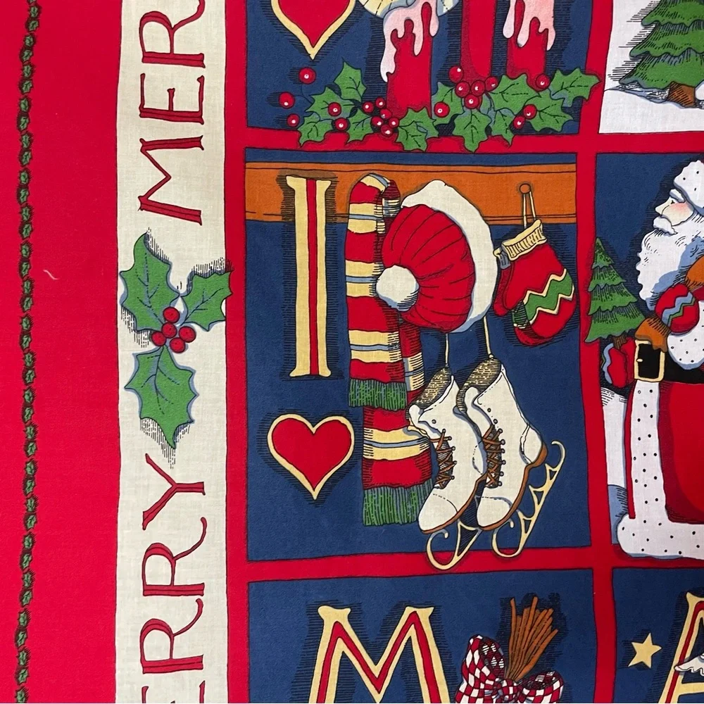 Vintage 90s Christmas Quilt Panel Set of 2 Angel Cut and Sew Santa Reindeer #K33